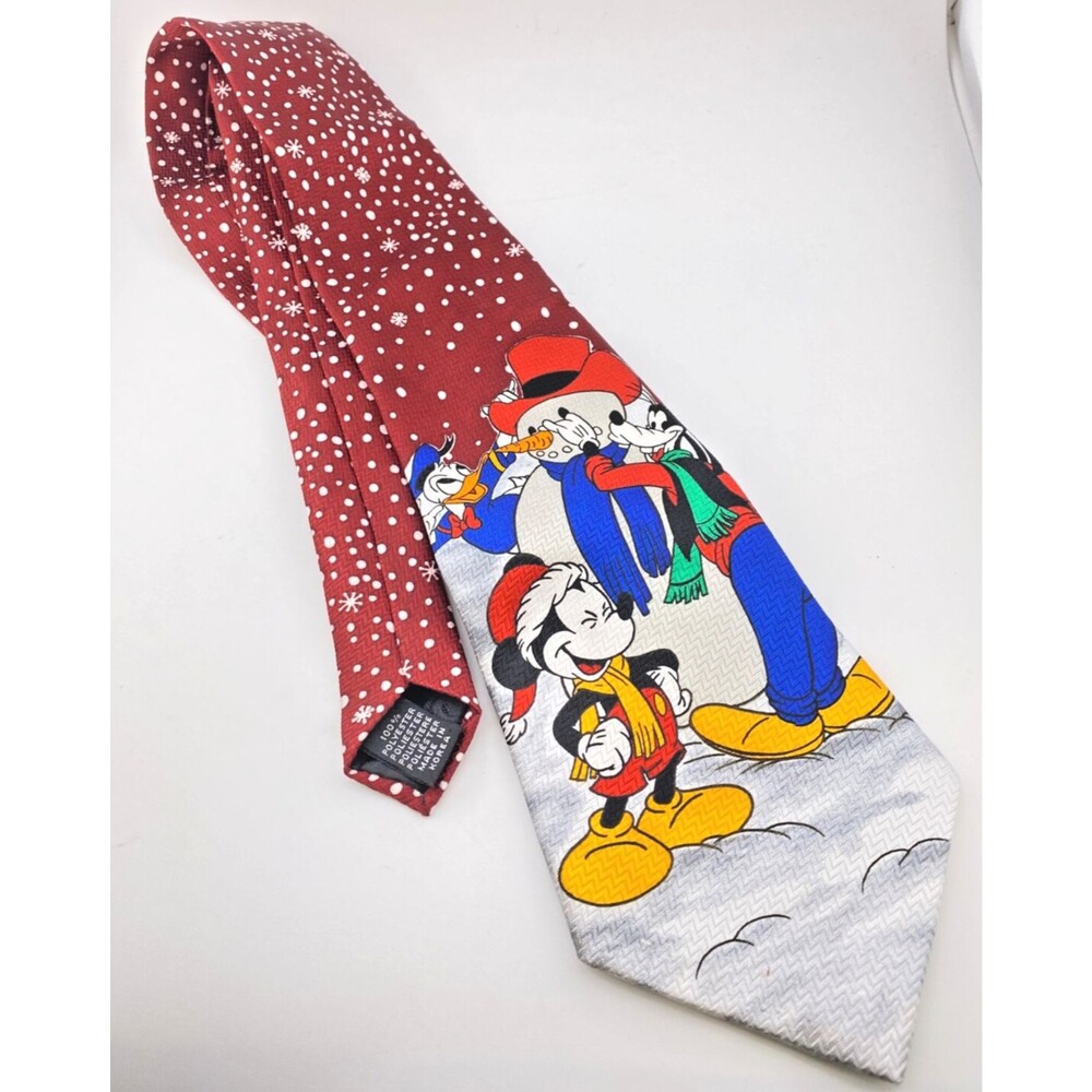 Disney Mickey Mouse Goofy Donald Duck Neck Tie Christmas Winter Snowman 58"X 4"